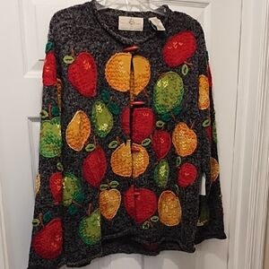 Colorful Apple Patterned Cardigan Sweater